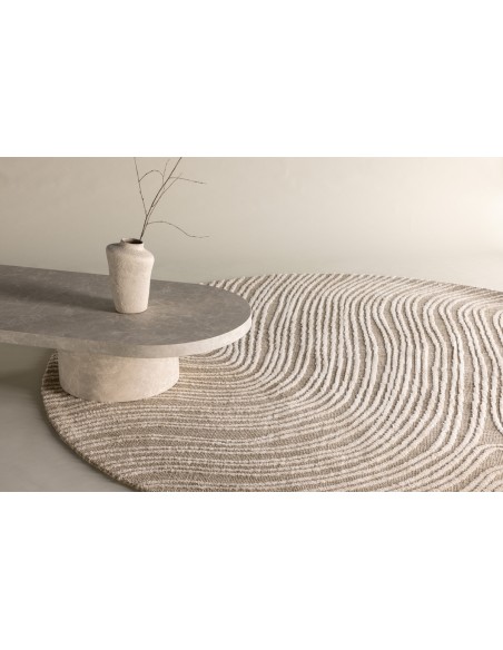 løst tæppe stue gulvtæppe rundt beige Ø200