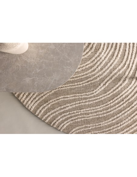 løst tæppe stue gulvtæppe rundt beige Ø200