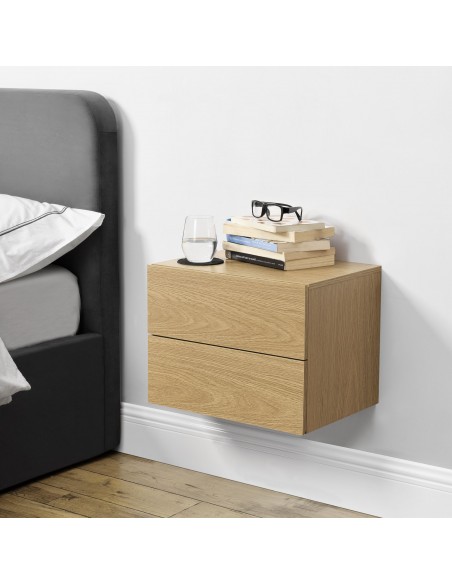 væghængt sengebord natbord vægmontering træ