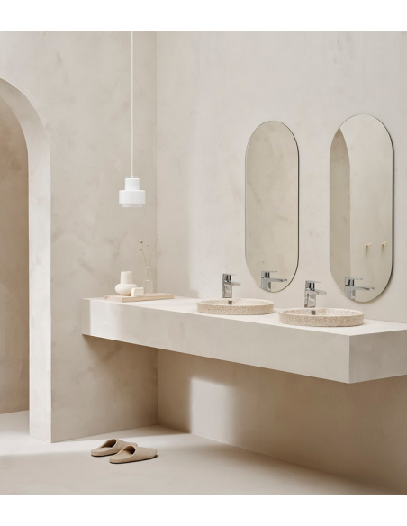 nedfældet rund håndvask træ woodio moderne design badeværelse bordplade