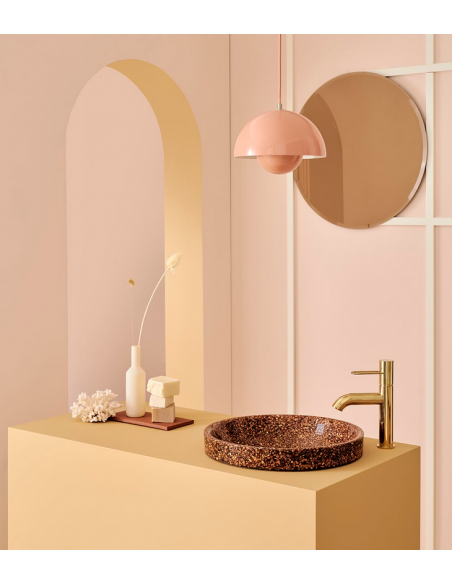 nedfældet rund håndvask træ woodio moderne design badeværelse bordplade