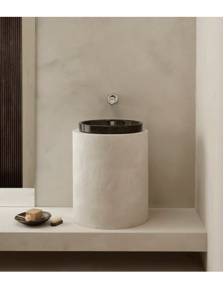 nedfældet rund håndvask træ woodio moderne design badeværelse bordplade