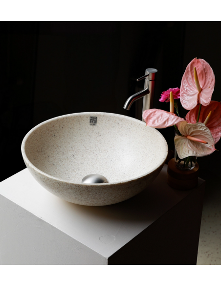 bordmonteret bordplade rund håndvask træ woodio moderne design badeværelse