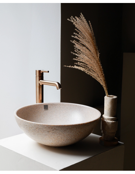 bordmonteret bordplade rund håndvask træ woodio moderne design badeværelse