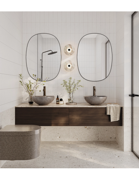 bordmonteret bordplade rund håndvask træ woodio moderne design badeværelse