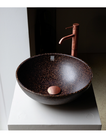 bordmonteret bordplade rund håndvask træ woodio moderne design badeværelse