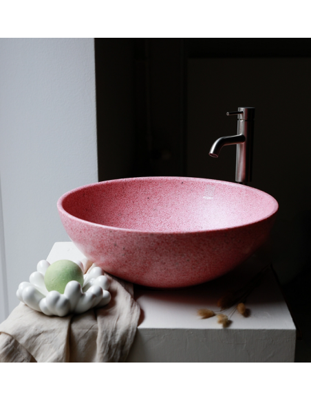 bordmonteret bordplade rund håndvask træ woodio moderne design badeværelse