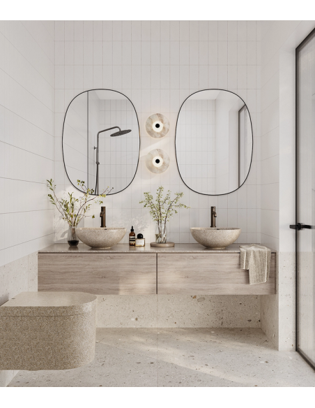 bordmonteret bordplade rund håndvask træ woodio moderne design badeværelse