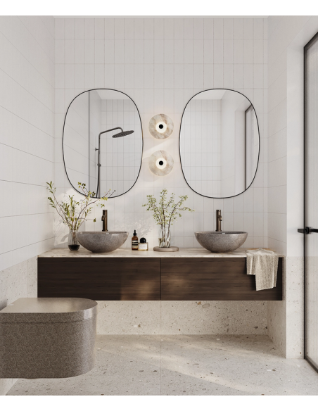 bordmonteret bordplade rund håndvask træ woodio moderne design badeværelse