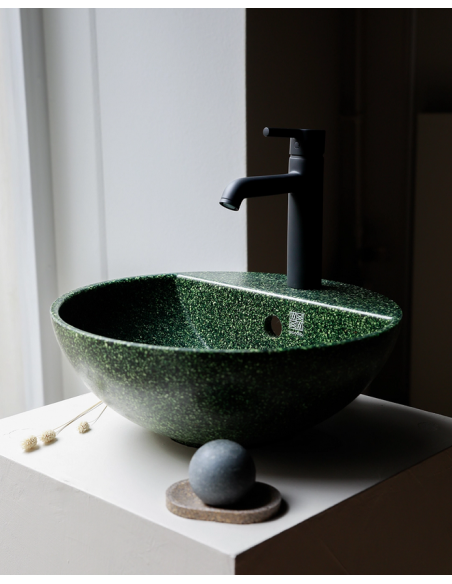 bordmonteret bordplade rund håndvask træ woodio moderne design badeværelse