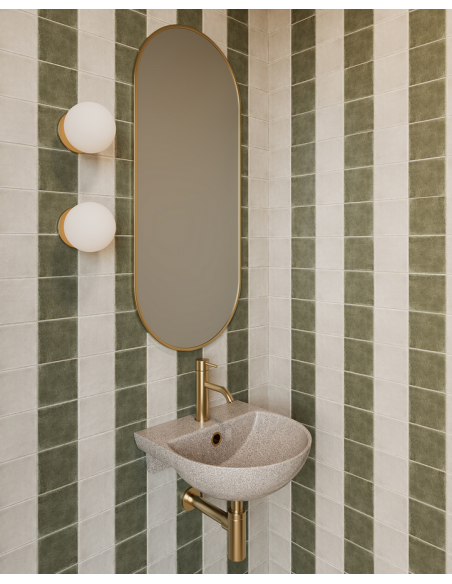 væghængt væg vægmonteret håndvask træ woodio moderne design badeværelse