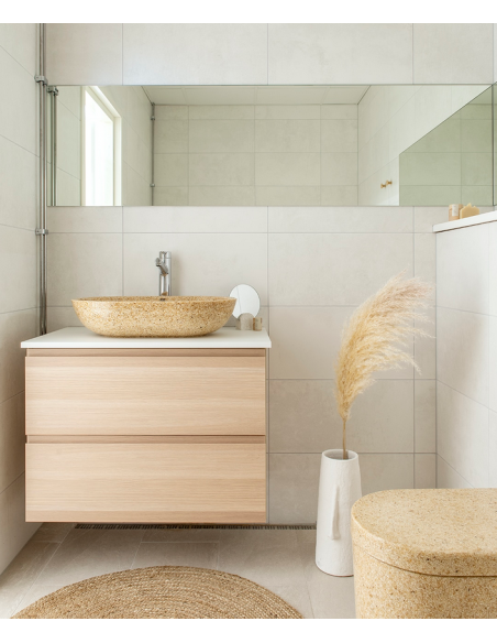 bordmonteret bordplade oval håndvask træ woodio moderne design badeværelse