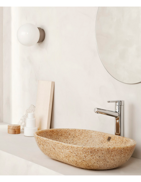 bordmonteret bordplade oval håndvask træ woodio moderne design badeværelse