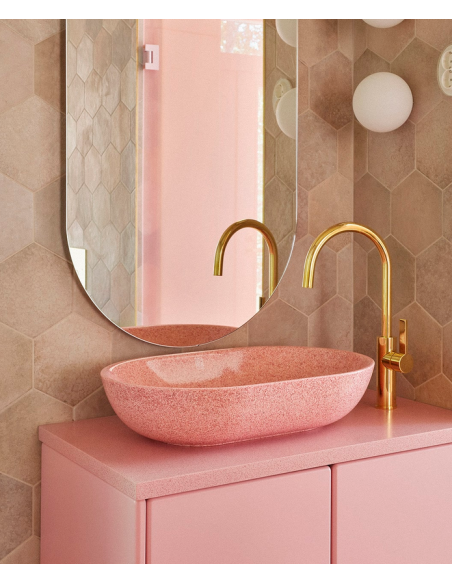 bordmonteret bordplade oval håndvask træ woodio moderne design badeværelse