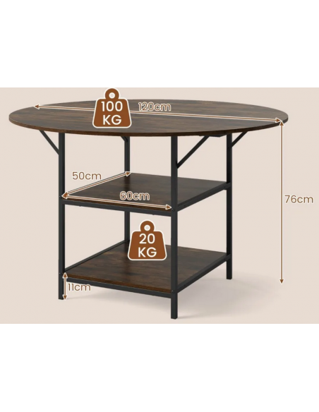 rundt spisebord indretning 120 sort brun rustikt