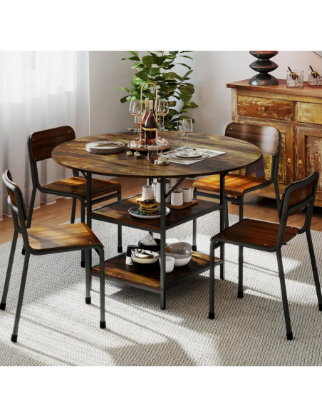 rundt spisebord indretning 120 sort brun rustikt