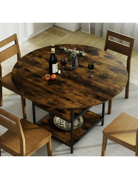 rundt spisebord indretning 120 sort brun rustikt