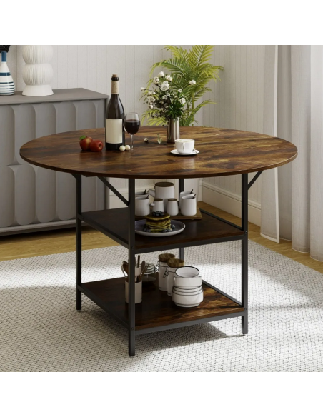 rundt spisebord indretning 120 sort brun rustikt