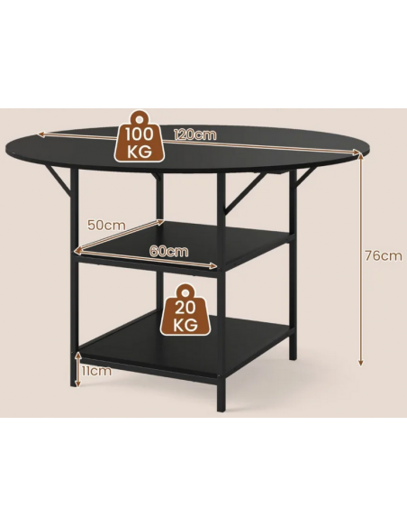 rundt spisebord indretning 120 sort rustikt