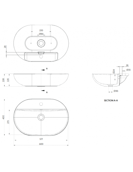 bordmonteret bordplade oval håndvask træ woodio moderne design badeværelse