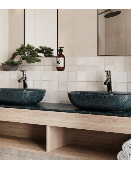 bordmonteret bordplade oval håndvask træ woodio moderne design badeværelse