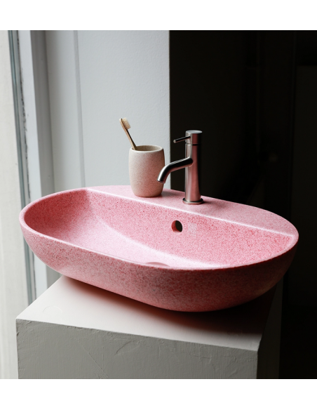 bordmonteret bordplade oval håndvask træ woodio moderne design badeværelse