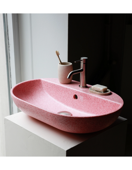 bordmonteret bordplade oval håndvask træ woodio moderne design badeværelse