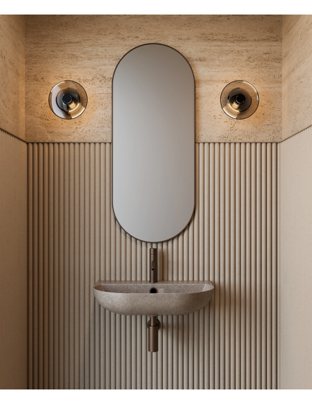 væghængt væg vægmonteret håndvask træ woodio moderne design badeværelse