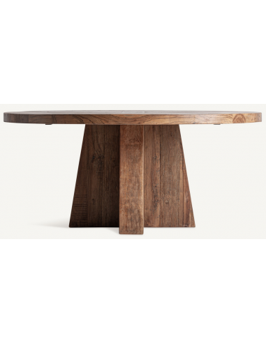 rundt spisebord rustikt moderne design massivt træ brun