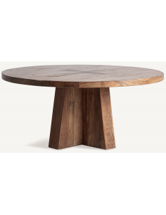 rundt spisebord rustikt moderne design massivt træ brun 2