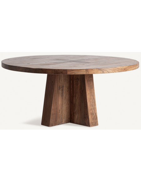 rundt spisebord rustikt moderne design massivt træ brun