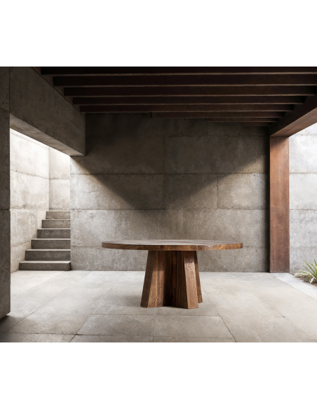 rundt spisebord rustikt moderne design massivt træ brun