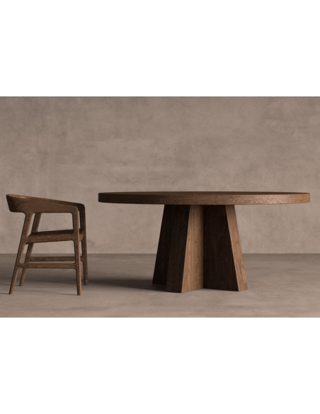 rundt spisebord rustikt moderne design massivt træ brun