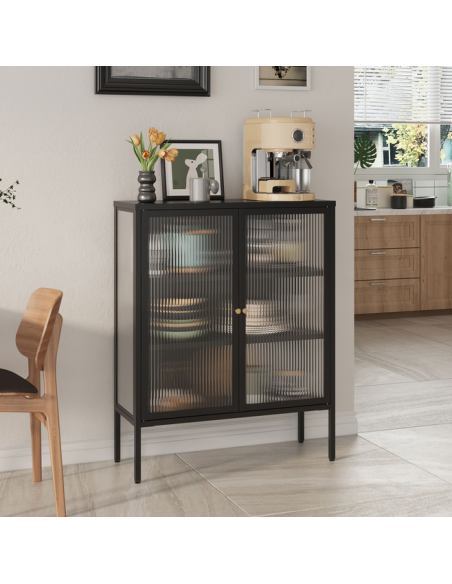 vitrineskab vitrine sort metal lavt