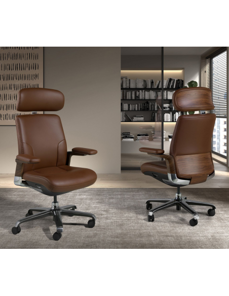 kontorstol med armlæn læder brun erhvervsindretning kontorindretning kontormøbler