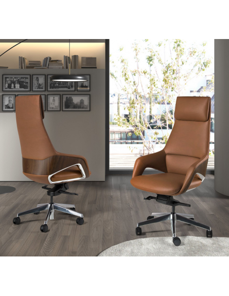 kontorstol med armlæn læder brun erhvervsindretning kontorindretning kontormøbler