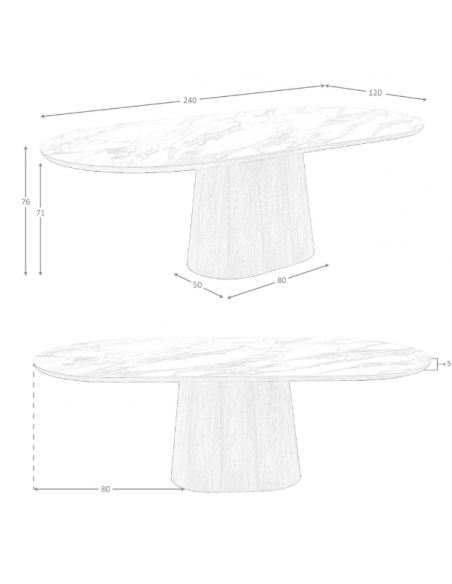 ovalt spisebord træ valnød sten keramik porcelæn marmor