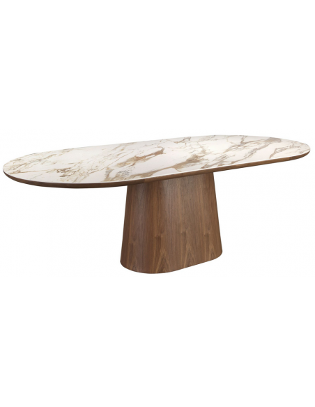 ovalt spisebord træ valnød sten keramik porcelæn marmor