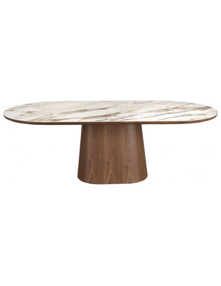 ovalt spisebord træ valnød sten keramik porcelæn marmor