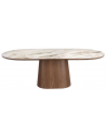 Ovalt spisebord i valnøddefinér og porcelæn 240 x 120 cm - Valnød/Hvid marmor
