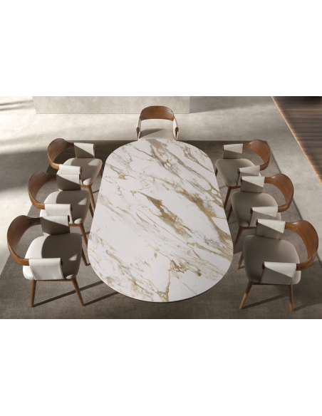 ovalt spisebord træ valnød sten keramik porcelæn marmor