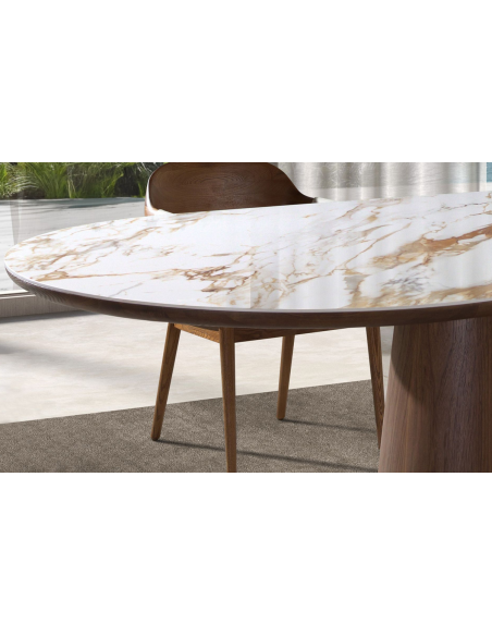 ovalt spisebord træ valnød sten keramik porcelæn marmor