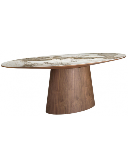 ovalt spisebord træ valnød sten keramik porcelæn marmor