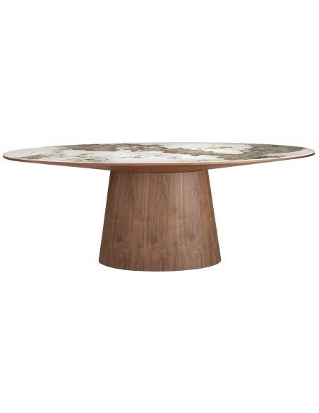 ovalt spisebord træ valnød sten keramik porcelæn marmor