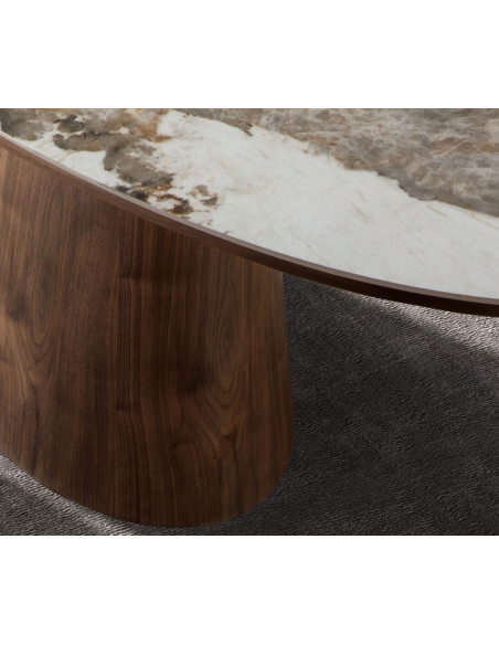 ovalt spisebord træ valnød sten keramik porcelæn marmor