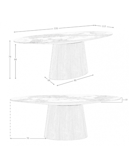 ovalt spisebord træ valnød sten keramik porcelæn marmor