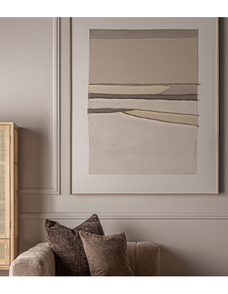 abstrakt billede motiv maleri stof tekstil træ rustikt moderne design ramme