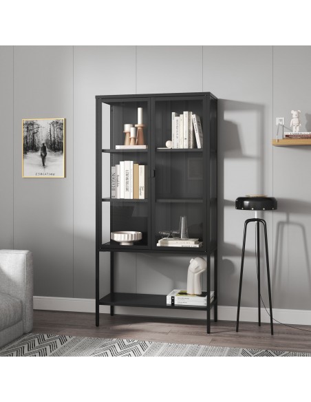 vitrineskab vitrine sort metal lavt