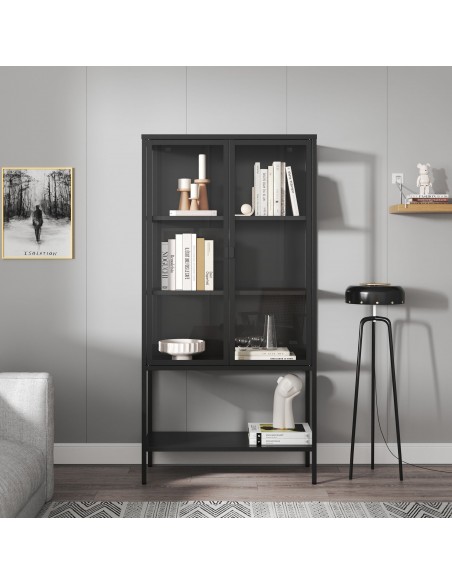 vitrineskab vitrine sort metal lavt