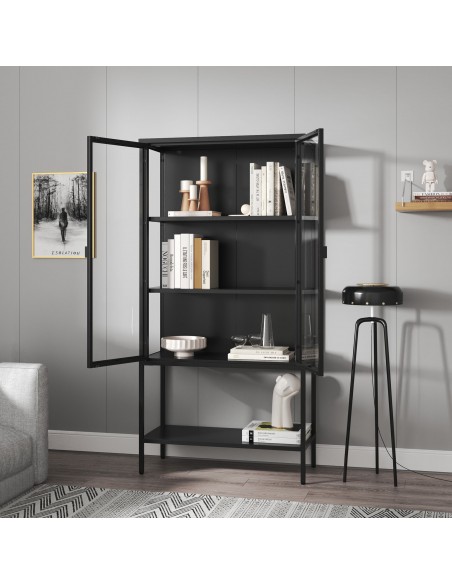 vitrineskab vitrine sort metal lavt